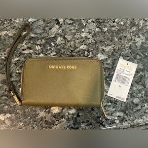 Michael Kors Khaki Wristlet with Gold Details